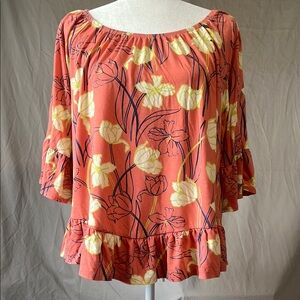 Style&Co stretchy Floral Print Women's Top - Orange and Yellow